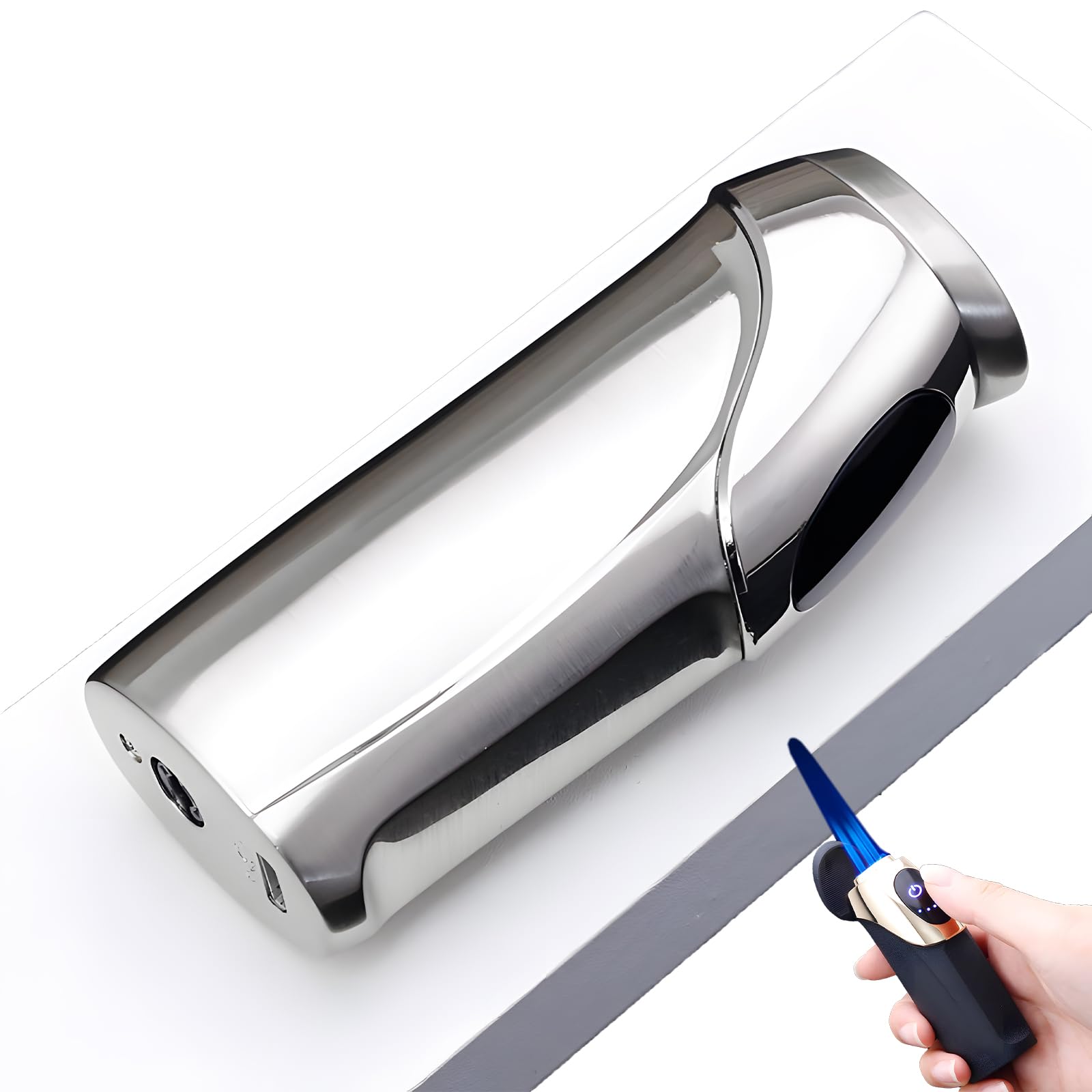 Briquet électrique coupe-vent avec coque tactile, capteur tactile, 3 flammes réglables, chargement USB, écran LED, convient pour l'extérieur, le camping (A)