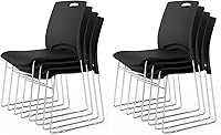 VINGLI 8-Pack Stackable Office Chairs with Metal Sled Base & Ergonomic Plastic Seat - Space-Saving for Waiting Rooms, Break Rooms, Banquets - Black