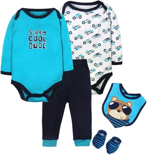 Monvecle Unisex Baby 4-Piece Infant to Toddler Summer Bodysuit and Shorts Gift Pack Set