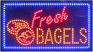 LED Fresh Bagels Sign for Business, Super Bright LED Open Sign for Bakery, Electric Advertising Display Board for Bagels Shop Store Storefront Window Wall Decor. 31" X 17"