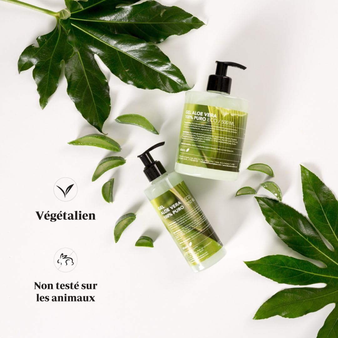 Ebers Gel d'Aloe Vera 100% Pur 250 Ml avec distributeur - Excellent hydratant pour le visage et le corps, après-soleil, épilation et brûlures.
