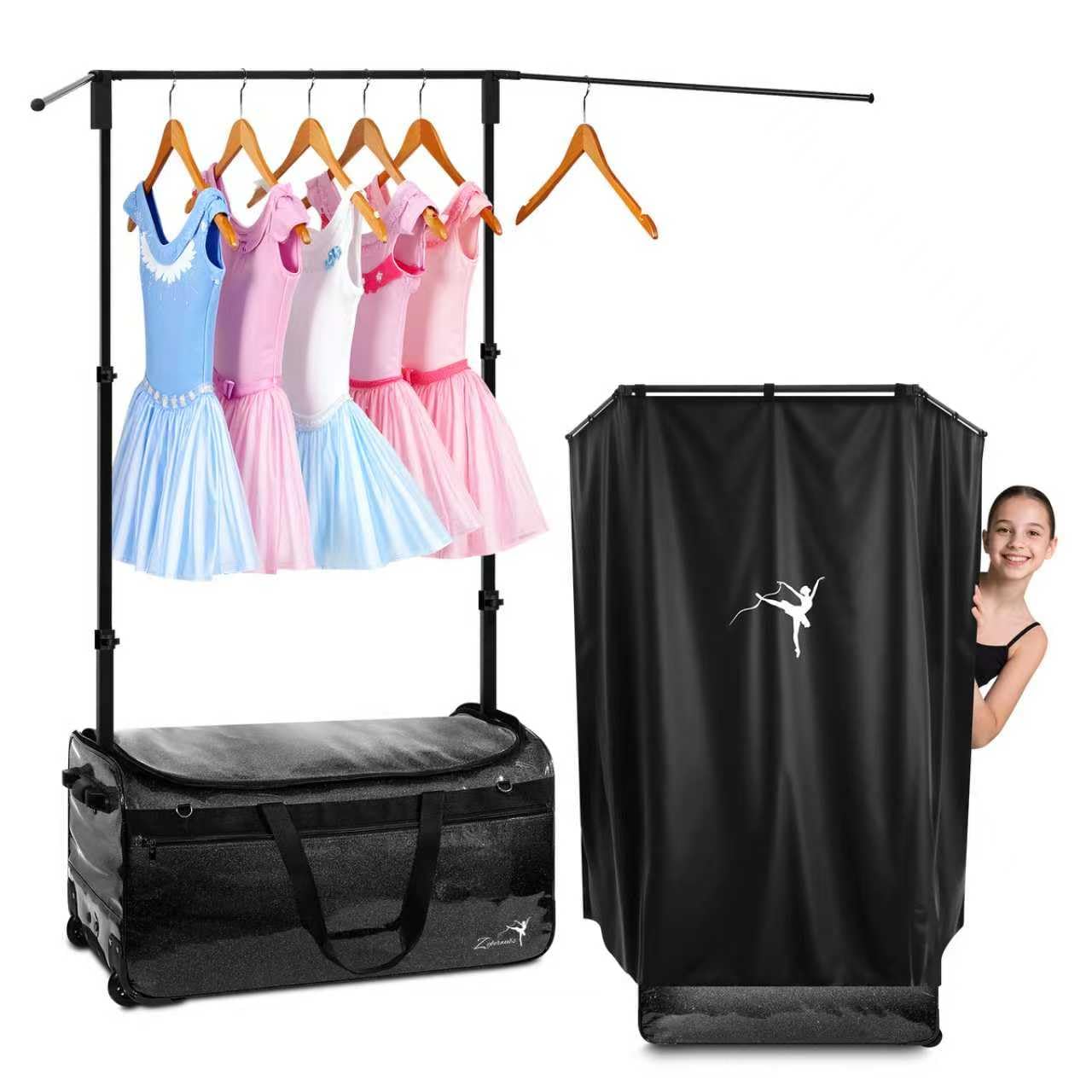 Tanztasche mit Kleiderständer, große Tanz-Kleidertaschen mit Rollen für Tänzerinnen/Mädchen/Damen, zusammenklappbare, Tanz-Reisetasche, Must-Haves für Tanzwettbewerbe (Schwarz -23")