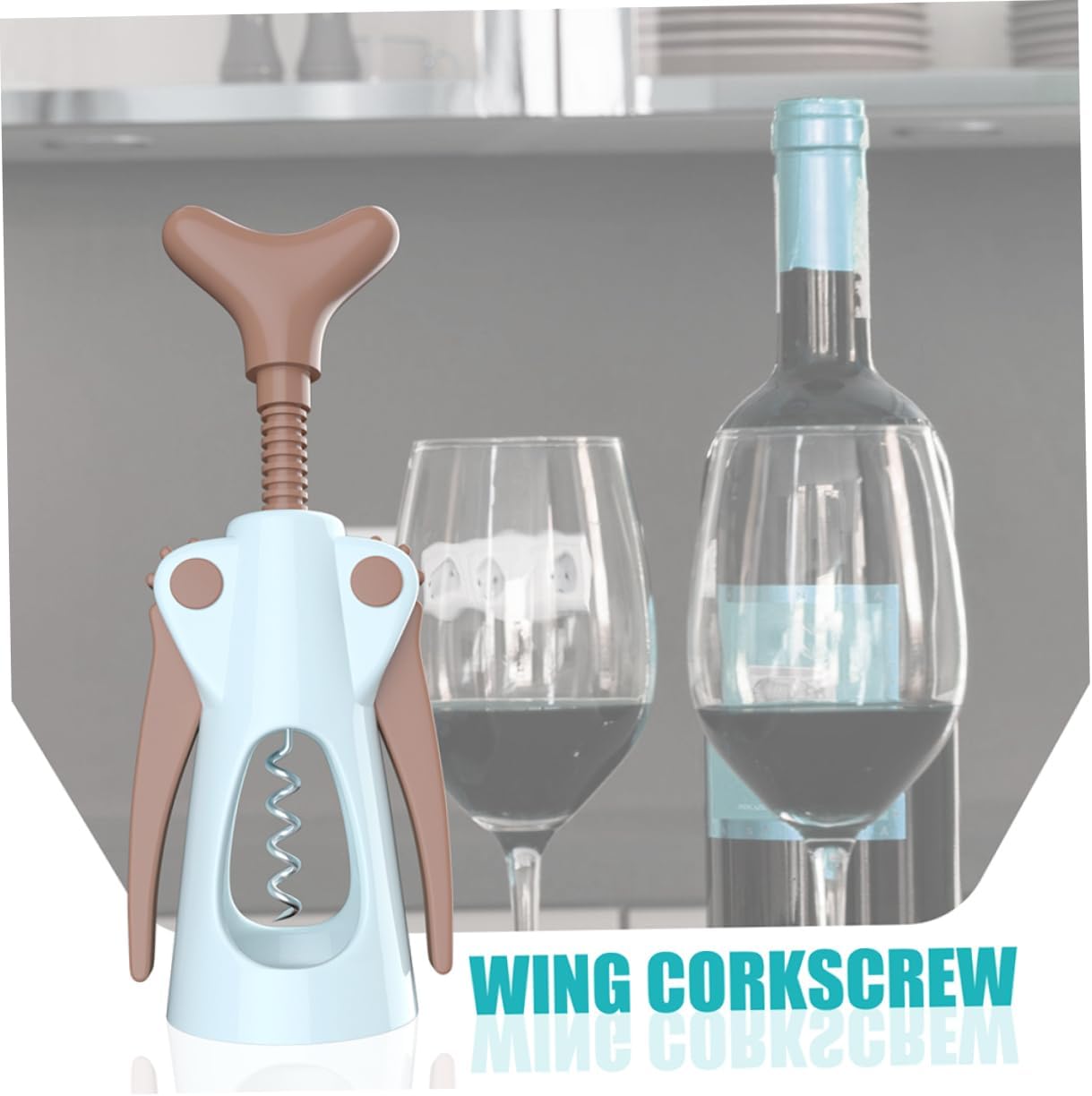 Wing Corkscrew Wine Bottle Opener Stainless Steel Cross Shape Blue