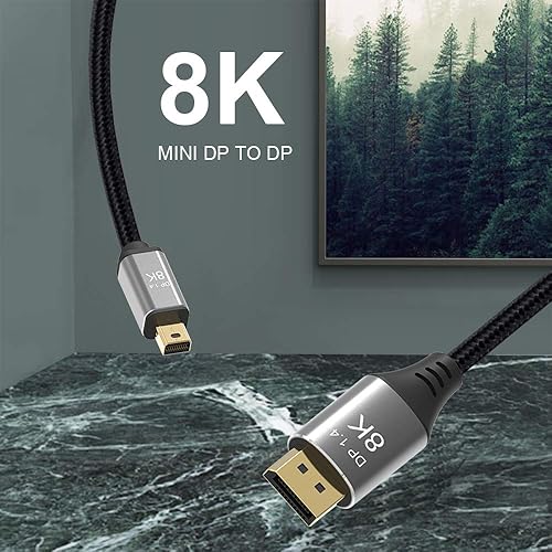 Miniatura 7 de Cable Mini DP a DisplayPort 8K (7680X4320) 60Hz 4K 144Hz DisplayPort 1.4 Transmisión bidireccional DisplayPort a Mini DisplayPort 8K Cable (2M)