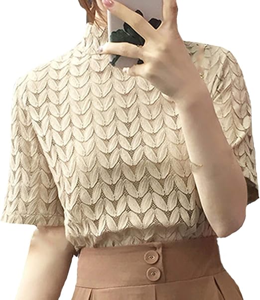 Amazon エンジェルムーン レース トップス 半袖 総レース スタンドカラー 五分袖 ハイネック 透け感 Tシャツ カットソー 通販