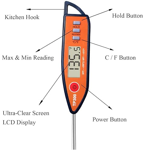 Miniatura 3 de Termómetro digital para carne y leche, sonda de lectura instantánea para cocinar, barbacoa, parrilla, freír, asar y hornear