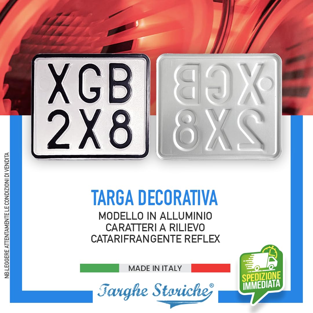 Targhe Storiche srl Targa Personalizzata con Lettere e Numeri in Rilievo - Modello Moto 50 - Incisa su Alluminio Catarifrangente, Made in Italy