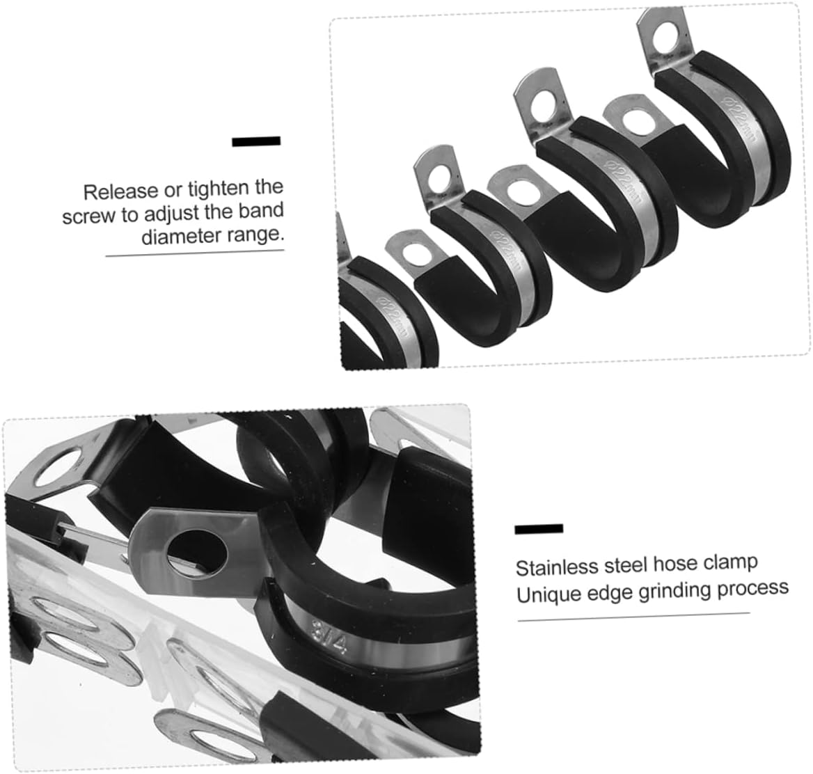 45pcs Stainless Steel R-Shaped Hose Clamp Assortment Kit 304 Rubber Lined Clip Clamps for Pipe Duct and Cable Use