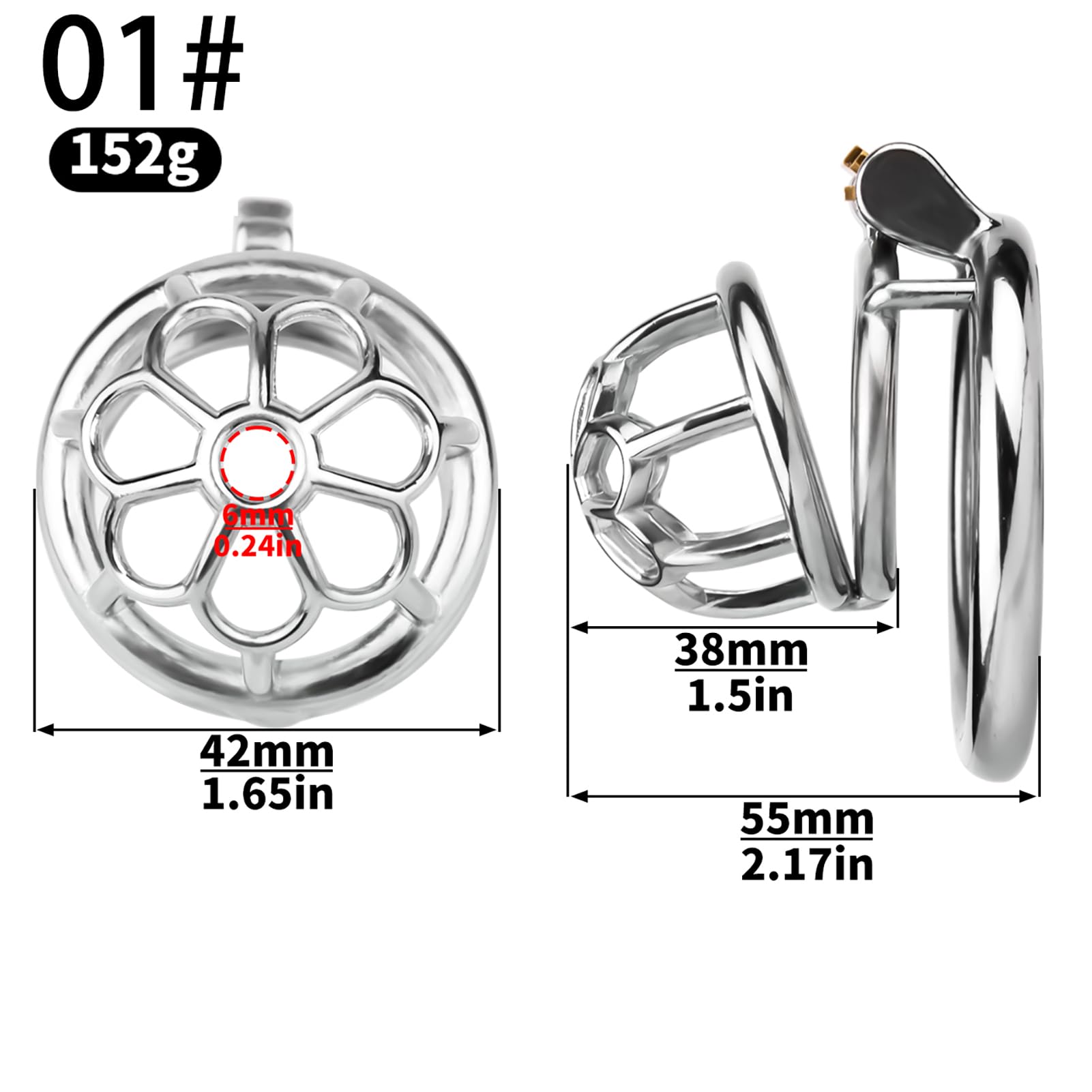 Chastity Cage hommes sex toys avec prune creuse et invisible cylindre de fermeture design acier inoxydable respirant cage à pénis/cage de chasteté SM fétiche bondage set (silver-01,55mm)