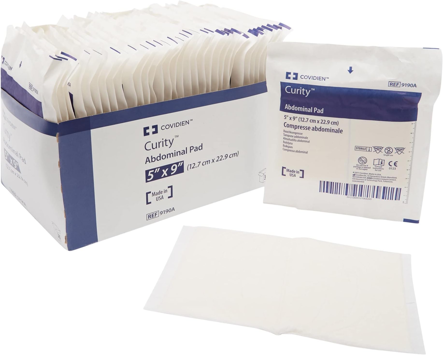 Covidien 9190A Curity Abdominal Pads with Wet Proof Barrier, Sterile, 5" x 9" (Pack of 36)