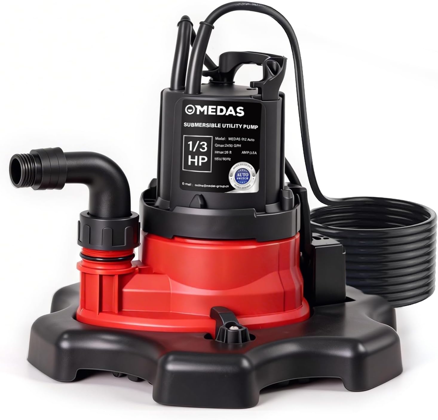 MEDAS Auto On/Off Portable Pool Cover Pump for Swimming Pool, Garden Pond, Basement Water Removal with 33ft Power Cord 1/3HP