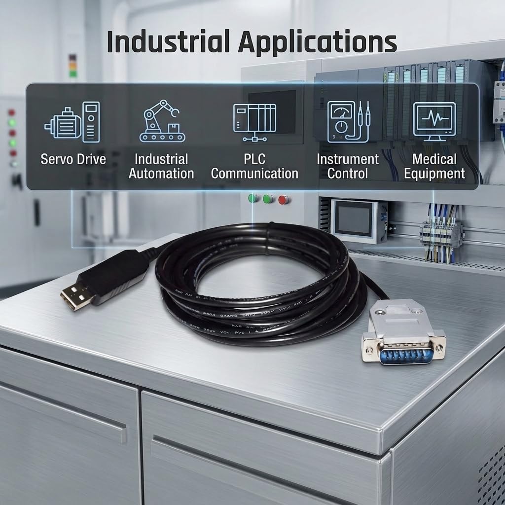 FT232RL USB to DB15 15-Pin Male Serial Cable, 1.8m for YOKOGAWA Servo Drives, RS232 Communication and PC Programming Cable