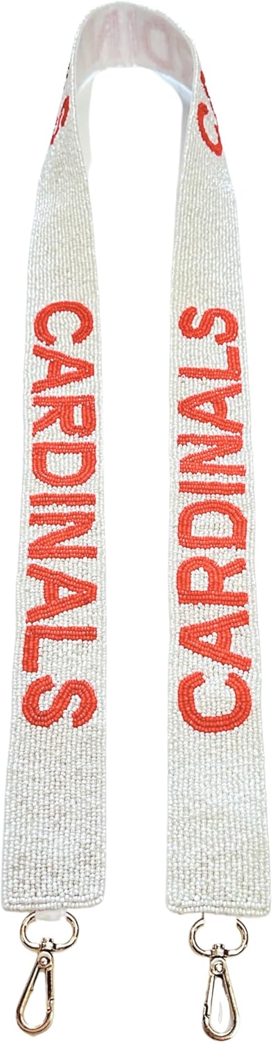 Lashicorn Beaded Purse Strap Arizona Red & White College Game Day Clear Handbag Replacement Strap Stadium Football University 49x1.75” Gold Hardware Clips
