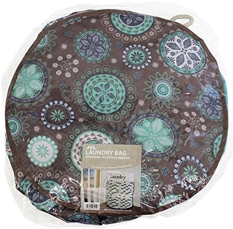 JVL Pop-Up Round Fabric Laundry Washing Bag with Rope Handles, Brown