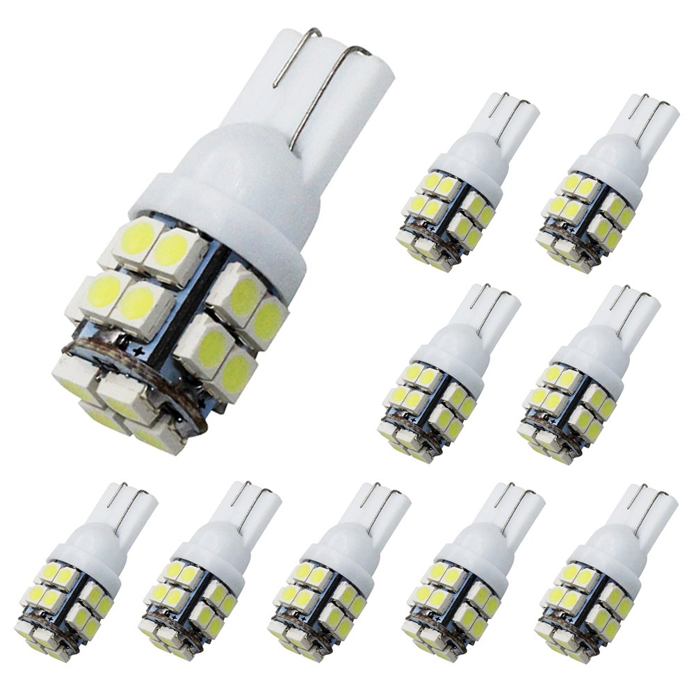 Yolu 10-Pack T10 LED White 20-SMD 1210 T10 W5W LED Bulbs Super Bright Interior Replacement Side Lights 168 194 2825 Wedge Bulbs for 12V License Plate Dashboard Side Marker Light Map Dome Lamp