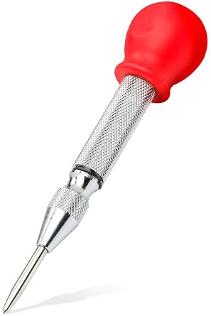 Automatic Center Punch 5 Inch Adjustable Spring-Loaded Tool Center Punch Set Tension Punch Tool for Metal for Metal Wood Plastic Glass and Marble Red