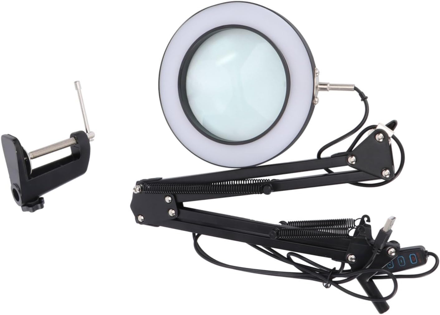 Uonlytech 5X LED Magnifier Table Lamp USB Adjustable Desktop Light for Welding and Crafting Energy-Saving Magnifying Glass Lamp Black