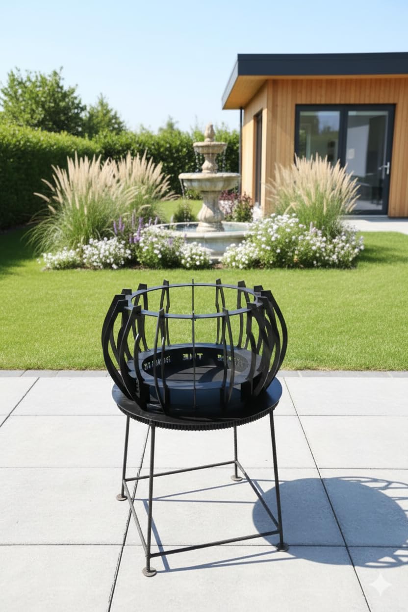 CHILZ Cage Bonfire Pit – 15" Laser-Cut Garden Fireplace (Mild Steel) | Outdoor Backyard Firepit for Patio, Lawn & Garden | Bonfire Bowl for Camping, Picnics, Outdoor Trips & Cold Evenings