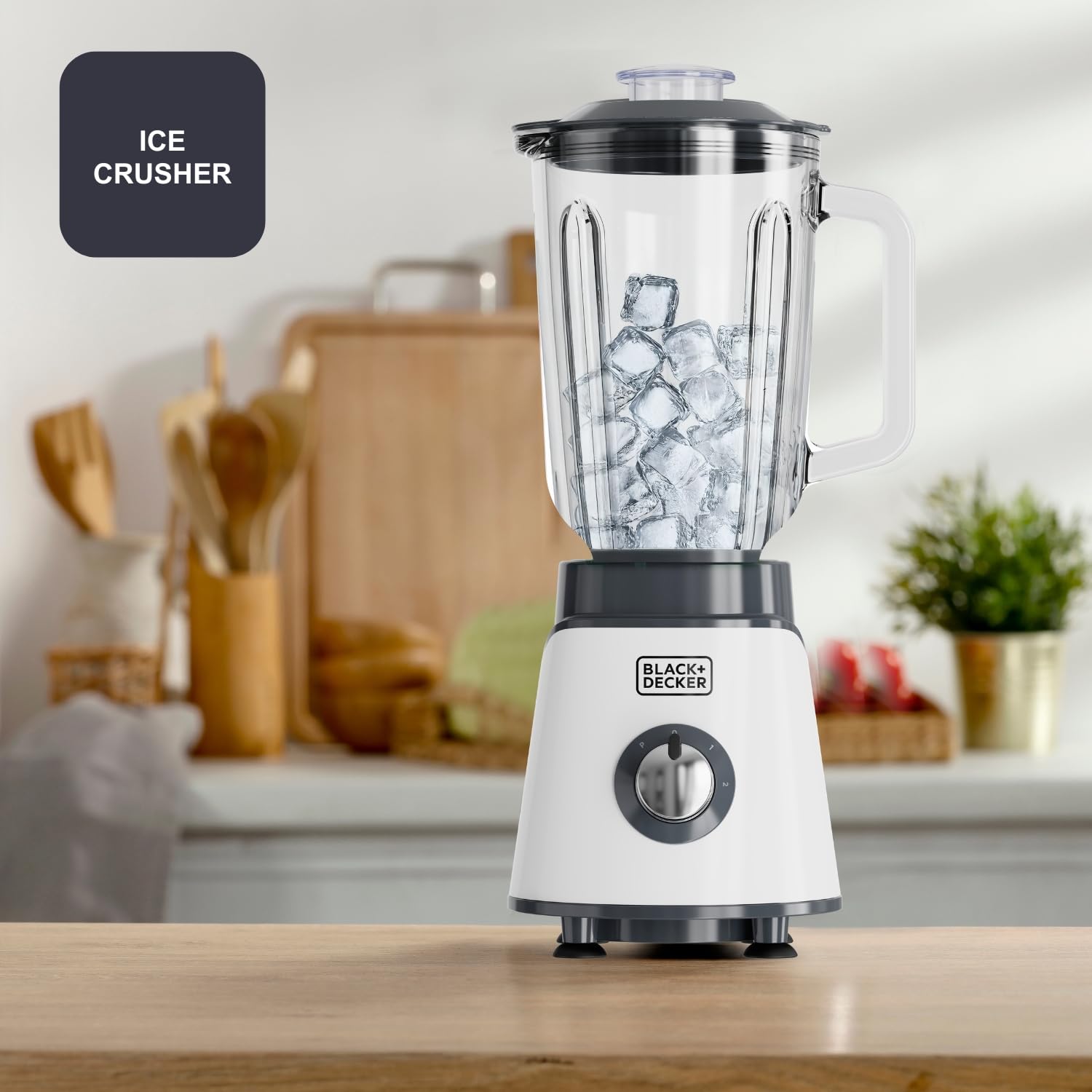 BLACK+DECKER - Batidora de Vaso BXJB1002E 1000W | Jarra Cristal 1,5L | Cuchillas Desmontables Acero Inox 4 Filos | Pica Hielo | 2 Velocidades + Pulse | Lavavajillas | Sistema Seguridad