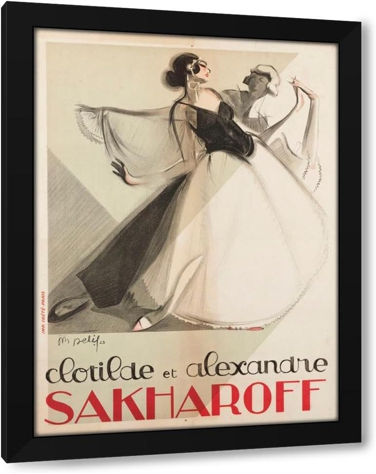 M Delif 14x18 Black Modern Framed Art Print Titled: Clotilde and Alexandre Sakharoff (1923)