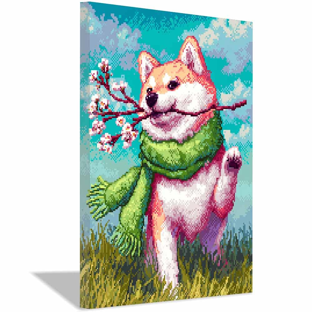 ZAMAEIU Dog Pictures For Wall Dog carrying a branch art prints and posters, Suitable for Living Room Bedroom Decor Kid's Room Wall Decoration(pink)-70x100cm Framed
