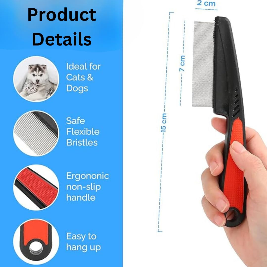 Pet Flea Comb for Dog, Cat, Birds and Rabbit | Stainless Steel Fine Tooth Flea Lice Tear Stain Remover Comb | Hair Nit Comb for Head Nit Treatment Removes Head Nits (Large) 3