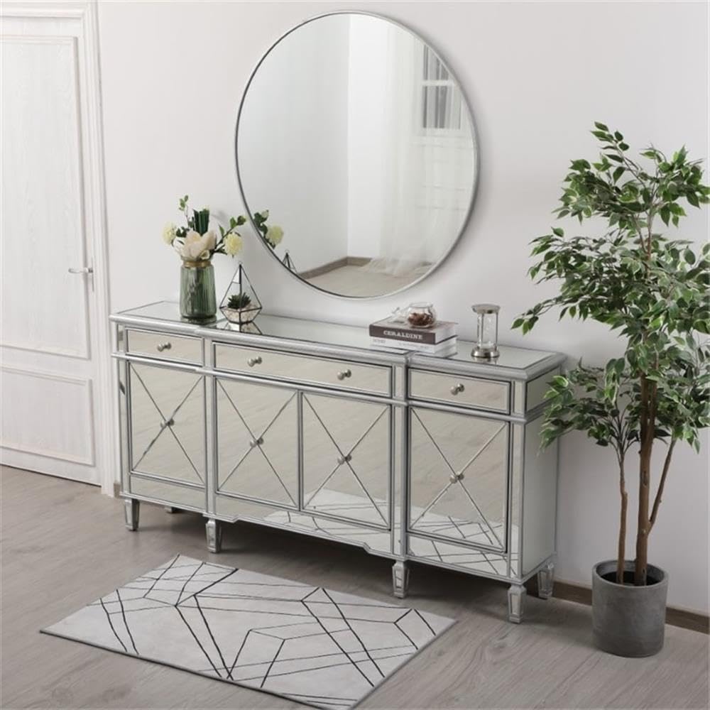Elegant Decor Contempo 4 Door 72" Mirrored Sideboard in Antique Silver