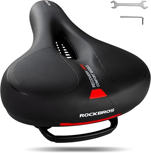 ROCKBROS Bicycle Saddle Comfortable Gel Saddle Men Women Ergonomic Wide Bicycle Seat Soft Memory Foam MTB Road Bike 26 x 22 cm Breathable Waterproof