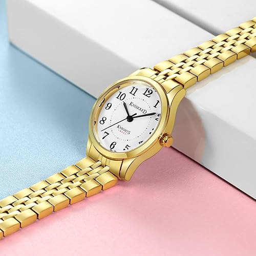 Miniatura 4 de Easy Reader Watch for Women with Solid Stainless Steel Band Ladies Dress Watch Water Resistant Gold White,Silver Blue,Silver Gold,Silver