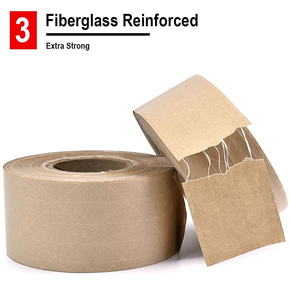 APT, 10 Rolls (72 mm (2.8") x 450ft(150Yds)) Water-Activated Fiberglass Reinforced Kraft Paper Tape, Gummed Paper Tape, Brown Paper Tape, Heavy Duty Packaging Tape