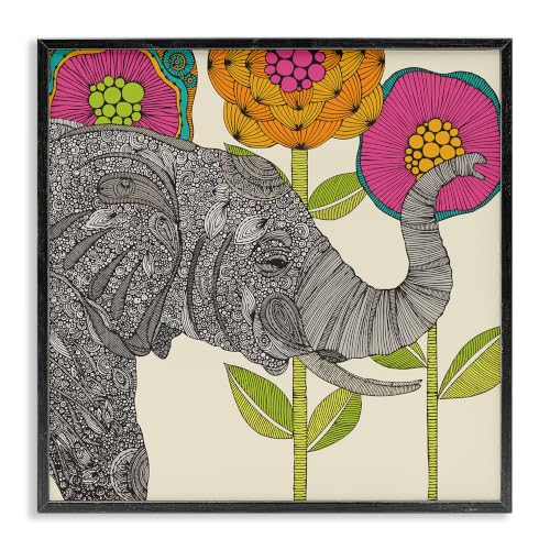 Floral Elephant Paisley Wildlife, 17 x 17 Inch Framed Giclée Print