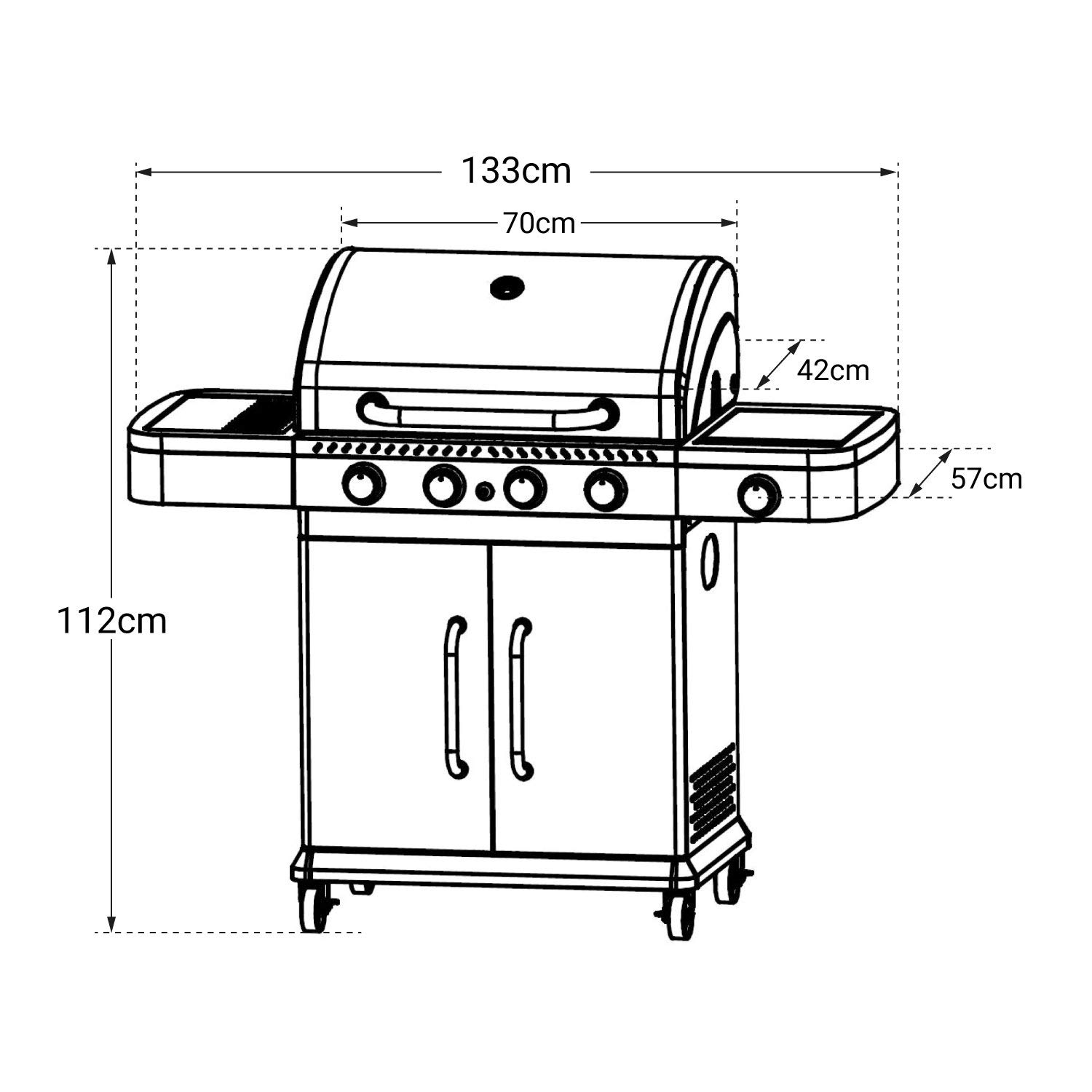 Cook’in Garden - Barbecue Gaz Fidgi 4, 4 Brûleurs Inox, Grill et Plancha, Couvercle avec Thermomètre, Structure Métal, Cuve Acier, Allumage Piezo, Idéal Terrasse Extérieur Jardin
