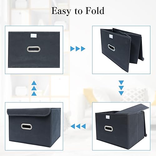 Vista 6 de STOREONE Contenedores de almacenamiento de tela, contenedor organizador plegable con tapas y asas de metal, para el hogar, dormitorio, armario, 3