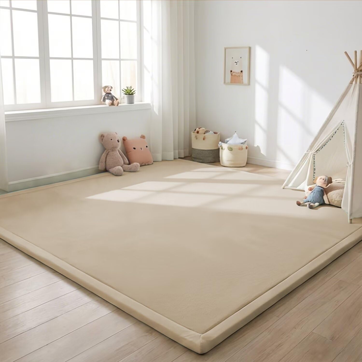 SETHEPACE 2CM Thick Baby Play Mat 80x150CM, Soft Coral Velvet Crawling Mat for Infants&Toddlers, Padded Nursery Rug for Bedroom, Playroom, Living Room, Non-Slip Baby Mats for Floor Play(Light Brown) — image 1
