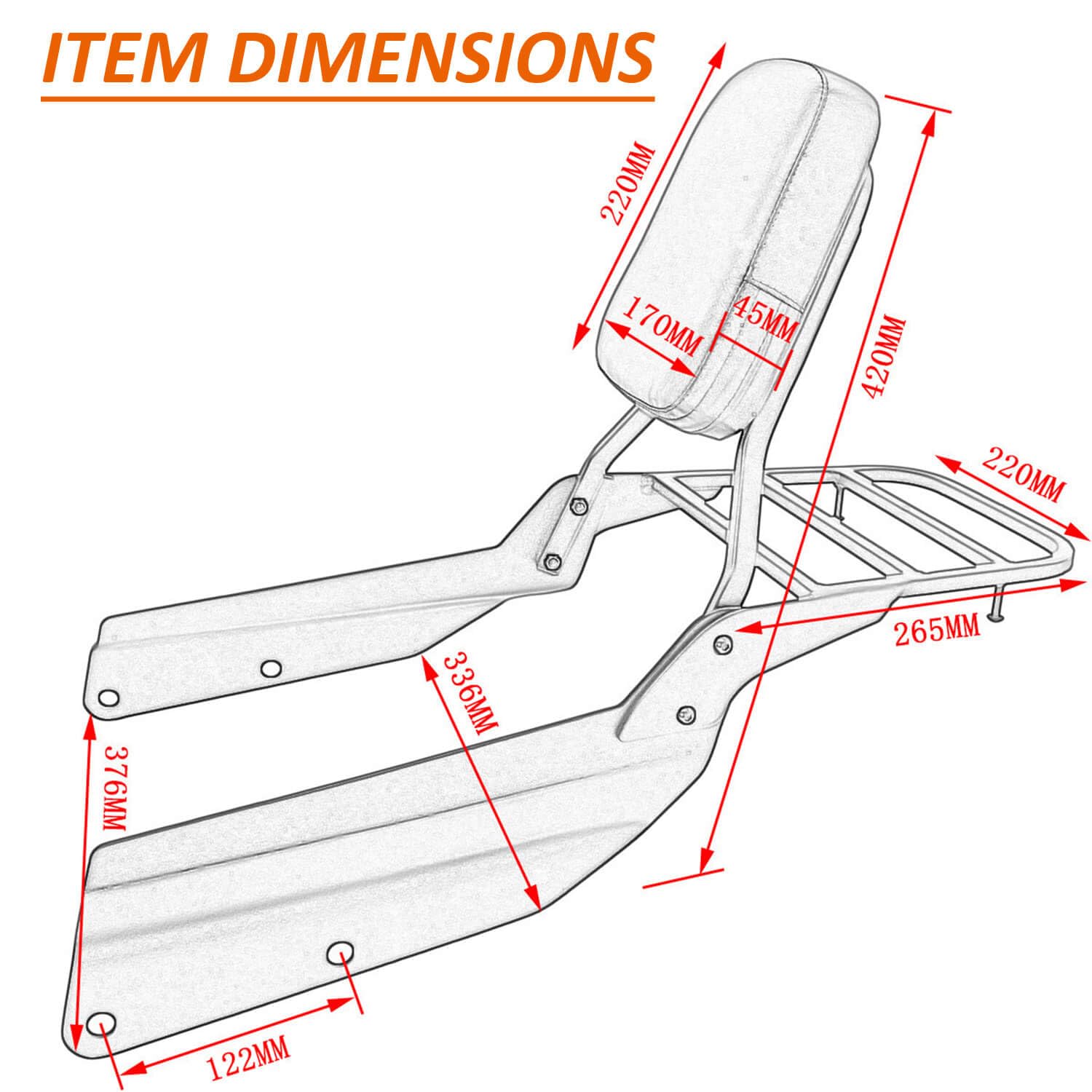 Sissy Bar passager avec porte-bagages arrière pour Honda VTX1300 VTX1800 N/R/S/T modèles 2002-2009 Noir