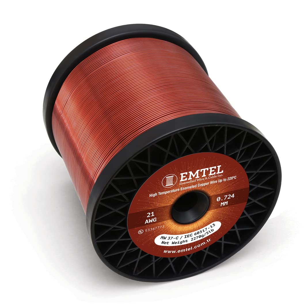 Emtel 21 AWG - 5 lb (2000 feet) 99.9% Pure Copper Wire, Enameled Magnetic Wire for Motor, Transformer, Magnetic Coil, & Electroculture Gardening, Winding Magnet Wire - 220°C (428°F) Thermal Class