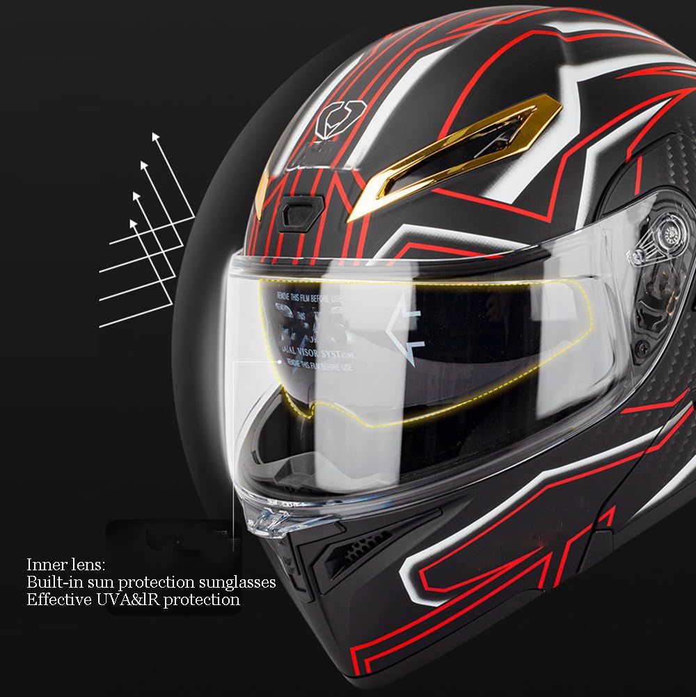 Modular Bluetooth Integrado Casco Moto, Casco Abatible con Doble Visera, Cascos Integrales,ECE Homologado, Casco Modular Integrado para Adultos Mujeres Y Hombres