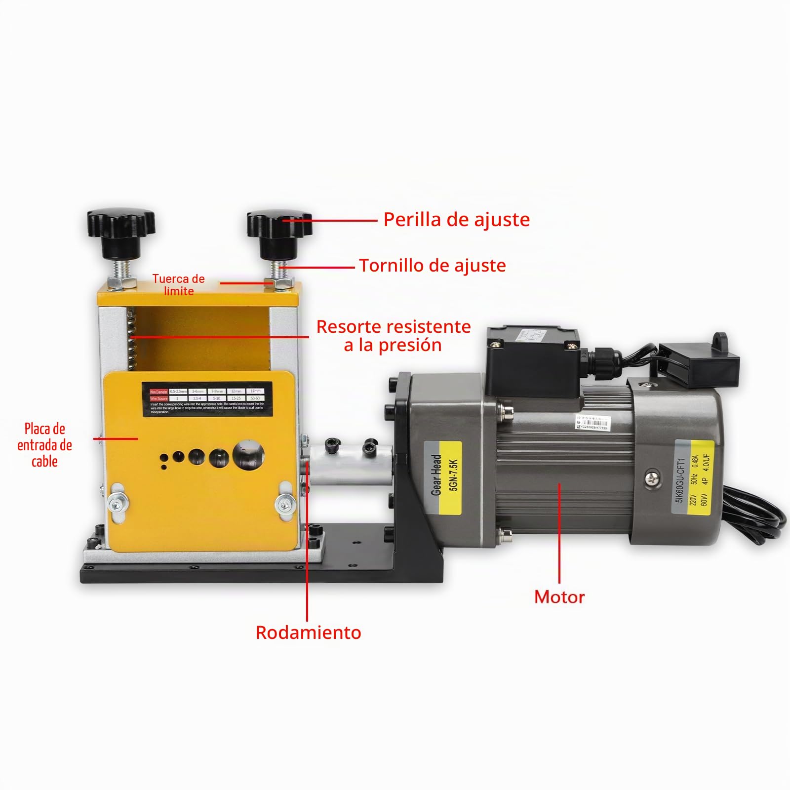 Máquina pelacables para cable de 1-17 mm, pelacables manual eléctrico, pelacables de 5 hilos al mismo tiempo pelacables con cuchillas (amarillo C, 6 canales)