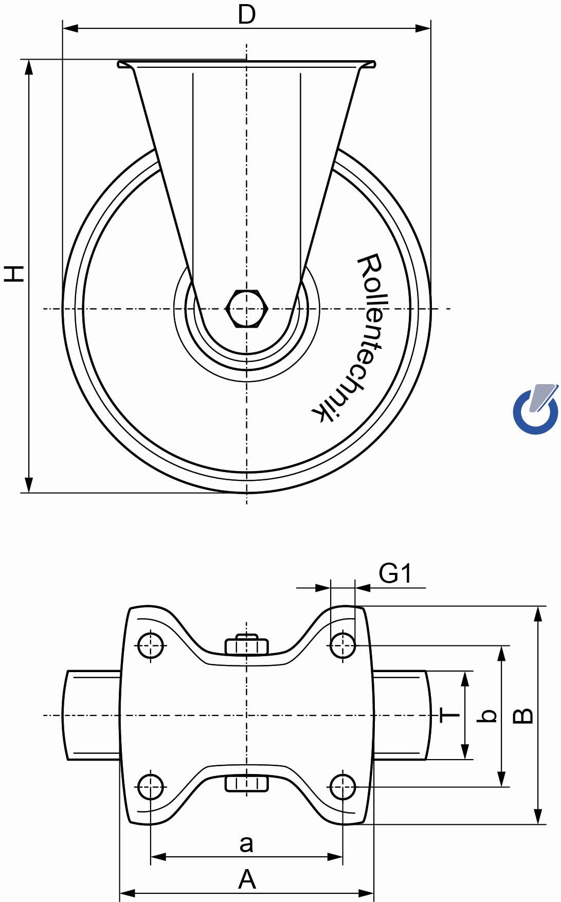 Rollentechnik Bockrolle Rad Luftreifen Ø260x85 mit Rollenlager & Anschraubplatte Bauhöhe 295mm Tragfähigkeit 200 kg