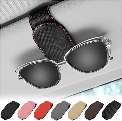 Magnetic Sunglasses Holder for Car,PU Leather Visor Organizer,Universal Sunglasses Clip Car Visor Accessories (Carbon Fiber)