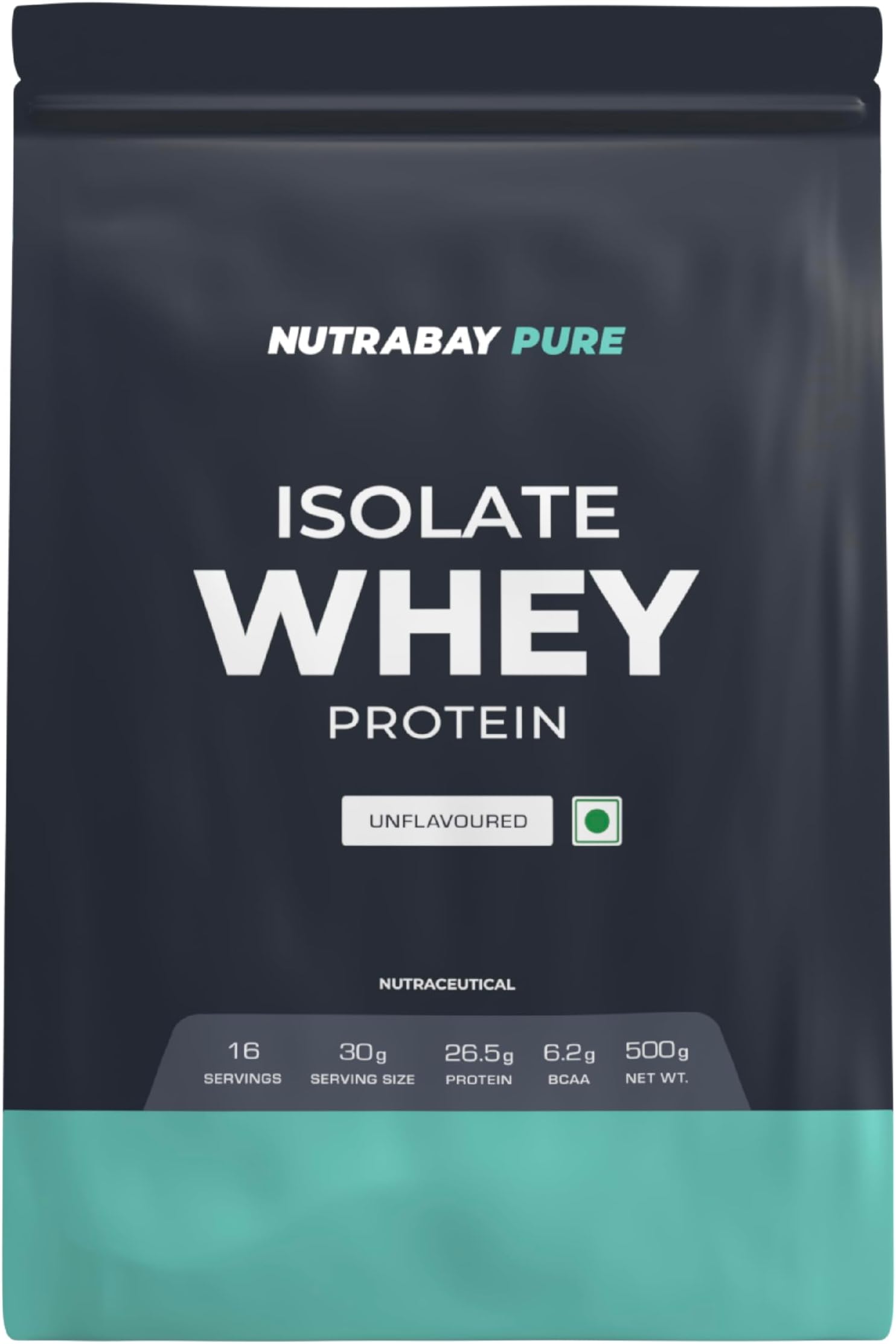 Pure 100% Authentic & Clean Whey Protein Isolate Whey Protein Isolate Powder 26.5g Protein, 6.2g BCAA per Serving, NABL Lab Tested – Muscle Growth & Recovery – 500g, Unflavoured