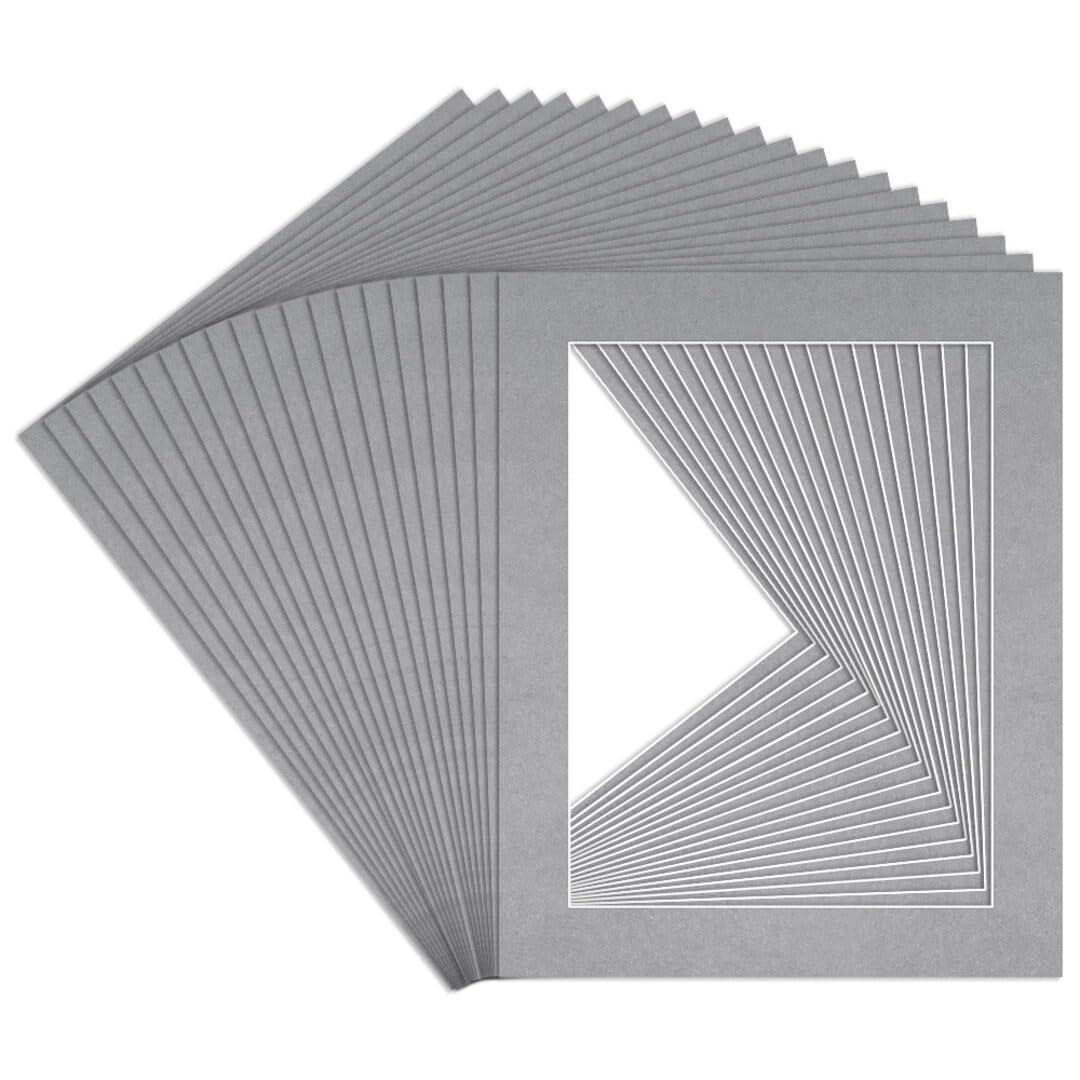 Procut Global 10x8" Silver Picture Mounts to Fit 8x6" Aperture - Precision Cut Cardboard Photo Mount - Ideal for Frames, Prints, Artwork & Certificates - Sizes & Colours Available - 20 Pack
