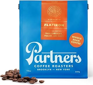 PARTNERS COFFEE ROASTERS - Whole Bean Coffee (Flatiron - Espresso, Medium-Dark Roast) 12oz - Classic Blend - Whole Coffee Beans - Lab Tested for Mycotoxins & Heavy Metals - Hand Roasted in NYC