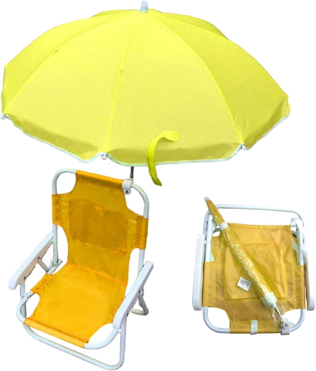 Kids Beach Chair with Umbrella Foldable & Detachable Beach Chair with Canopy, Lightweight and Sturdy Outdoor Seat for Camping, Travel, Lawn, Yellow, Kids with Umbrella