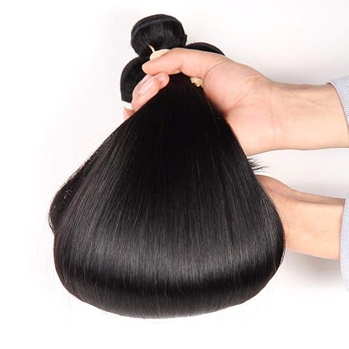 Miniatura 5 de Extensiones de cabello humano lacio de 12, 14, 16 pulgadas, sin procesar, cabello virgen brasileño, lacio, 3 manojos de 10.58 oz, color natural,