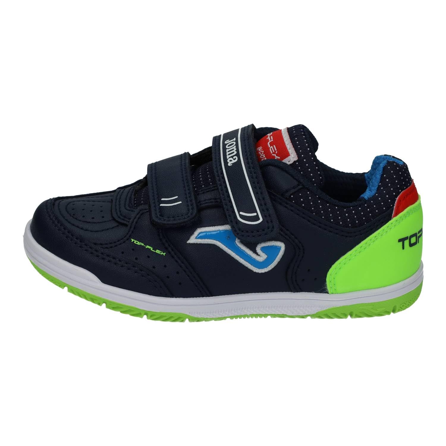 Joma TPJS2533INV Zapatillas niño para fútbol Sala, Cierre Adhesivo diseño Multicolor Azul y Verde, Suela Antideslizante. NIÑO Deportivos