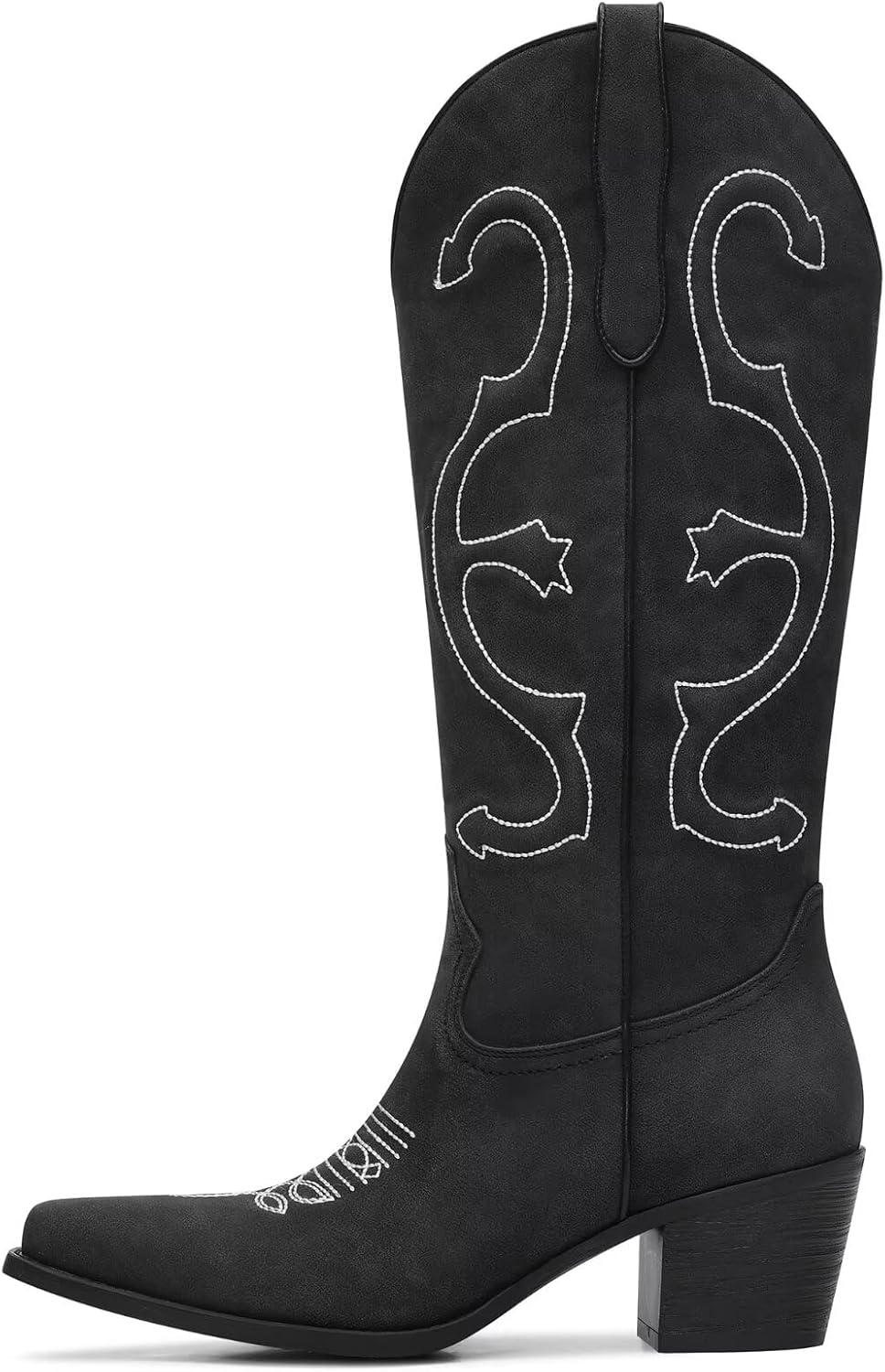 Women's Cowboy Boots Mid Calf Cowgirl Boots Pointed Toe Chunky Heel Fashion Embroidery Western Pull On Boots - Image 4