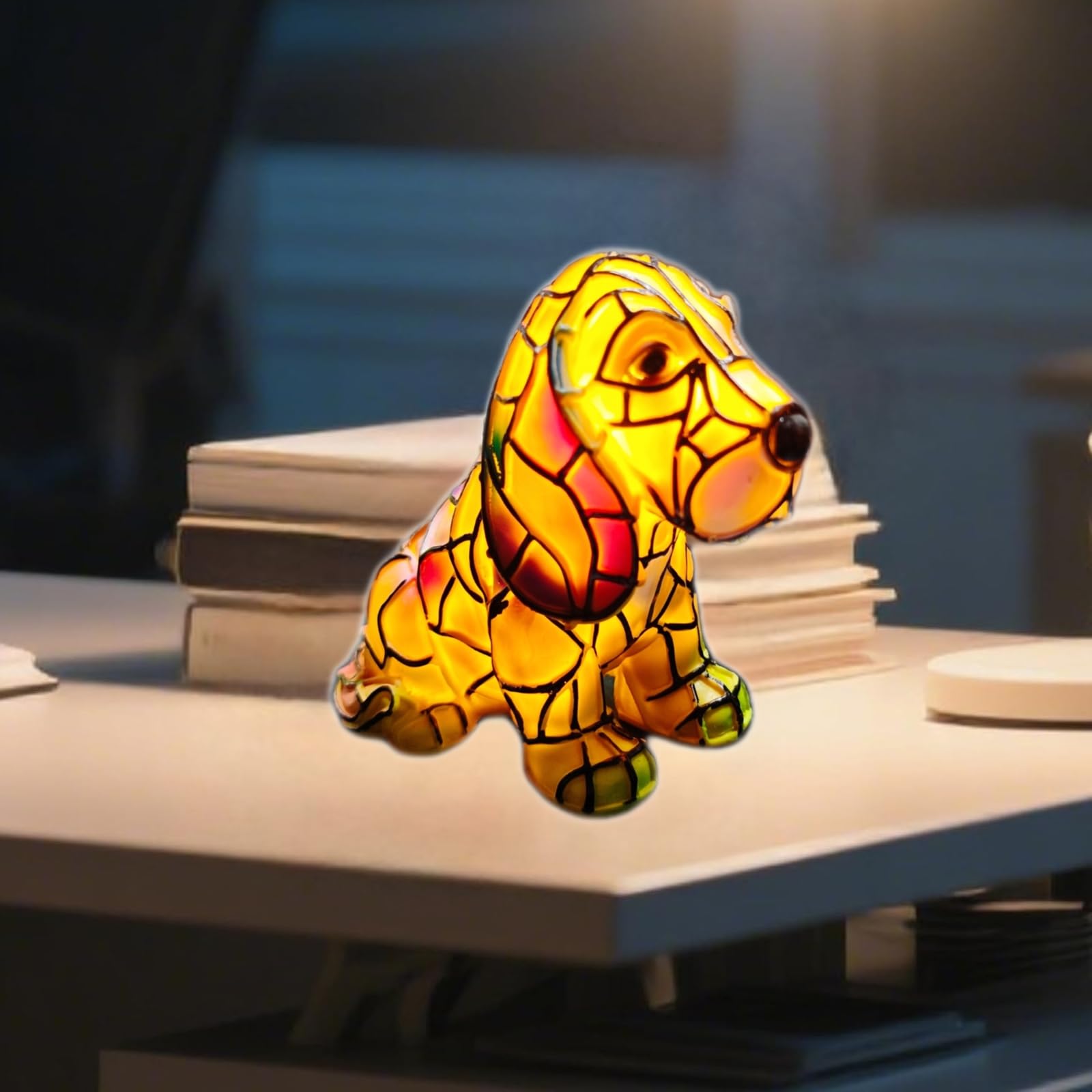 Neioaas Basset Hound Lamps - Retro Dogs Stained Resin Tabletop Night Light, Dog Series Art Night Light, 3D Cute Pet Dogs Themed Lamp LED Table Lamps, Fun Gift for Dog Lovers