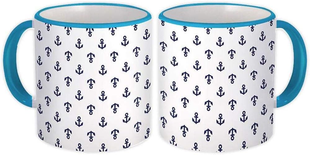 Pequeñas anclas : Taza de Regalo : Habitación infantil Decoración de tela Baby Shower Patrón - Blanco con mango azul