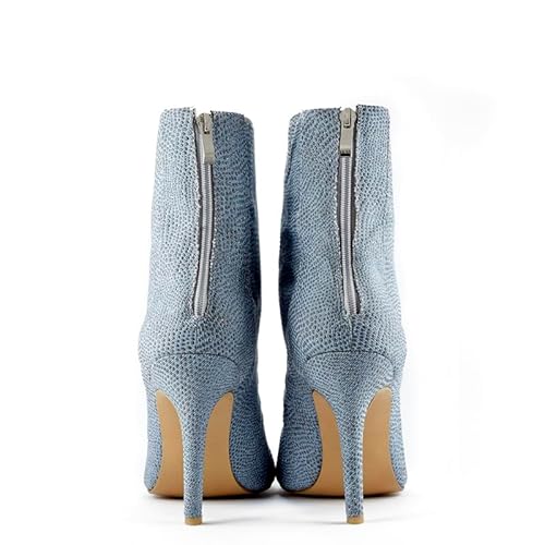 Viviano By Lidia Talavera | Frida | Denim with Crystals | Pointed-Toe Ankle Bootie | Heel Boots for Crossdressers, Transgender Women, Drag Queens & Men Who Love High Heels | Crafted in True Men's Shoe Sizes Up To Size 16 (Denim, US Footwear Size System, Adult, Men, Numeric, Medium, 13)